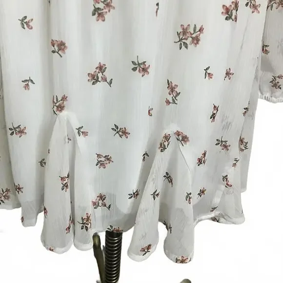 Trixxi Women's Size Small White Floral Long Sleeve V Neck Faux Wrap Dress - Picture 4 of 14